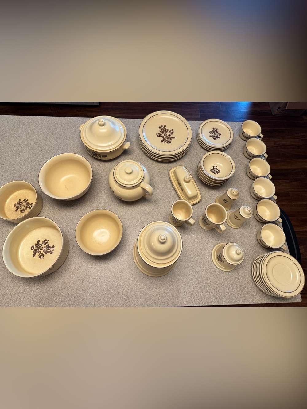 Pfaltzgraff “Village” Cream and Brown Floral Dinnerware Set